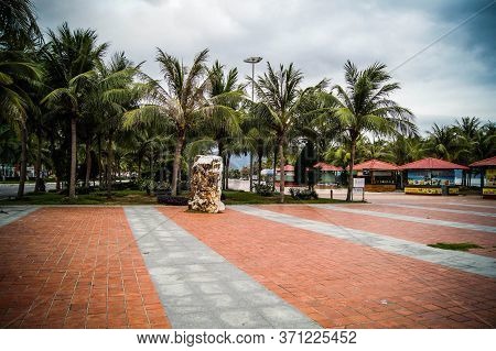 Da Nang, Vietnam - March 15, 2016: The Promenade Of The City Beach Without People
