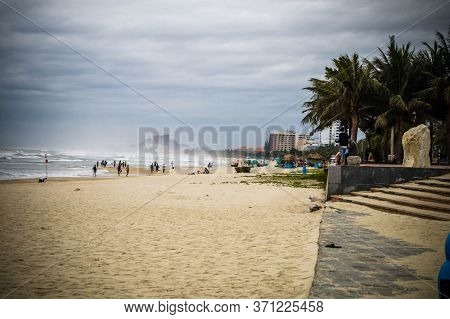 Da Nang, Vietnam - March 15, 2016: City Beach - Storm Waves