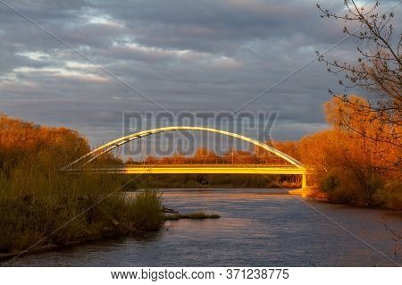 Bridge Ower River Gauja In Bright Sunset