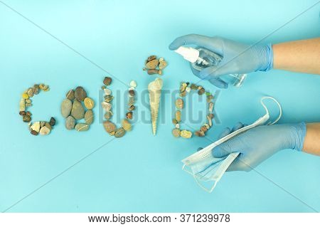 Inscription Corona Virus From Sea Pebbles, A Symbol Of Summer 2020, The Concept Of A Summer Holiday 