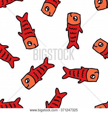 Koinobori Seamless Doodle Pattern, Vector Color Illustration