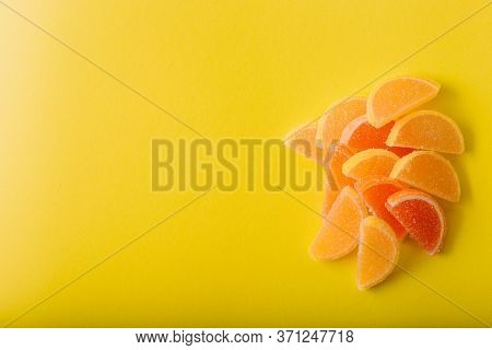 Multi-colored Marmalade Jelly Candys. Dessert Marmalade In The Form Of Lemon And Orange Slices. The 