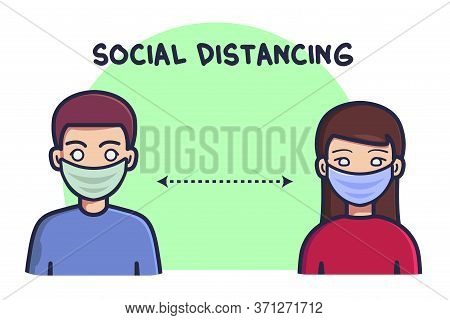 Social Distancing, Keep Distance In Public Society People To Protect From Covid-19, Men And Women Ke