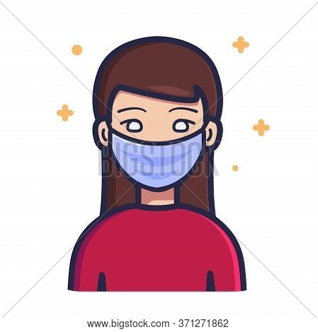 Woman Wearing Medical Surgical Mask Vector Illustration. Person Icon Concept White Isolated. Flat Ca