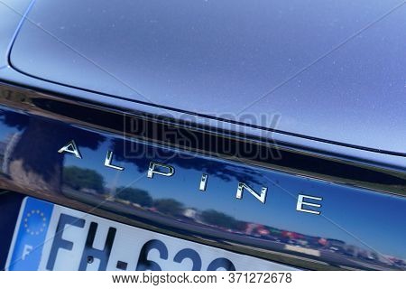 Bordeaux , Aquitaine / France - 10 11 2019 : Alpine A110 Sports Modern Back Sign Logo Car
