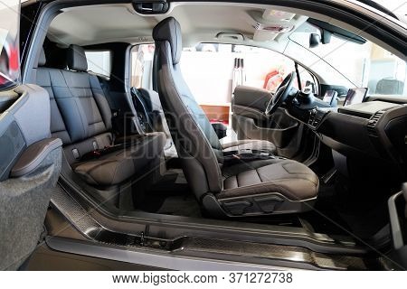 Bordeaux , Aquitaine / France - 10 14 2019 : Bmw Interior Detail Of I3 Electric Car Open Five Door U