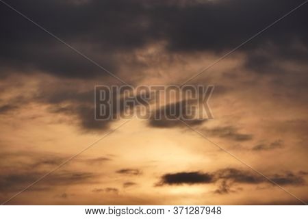 Sun Is Shining Other The Clouds, Contrast Light. Weather Changing, Bright Shining Sky With White And