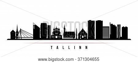 Tallinn Skyline Horizontal Banner. Black And White Silhouette Of Tallinn, Estonia. Vector Template F