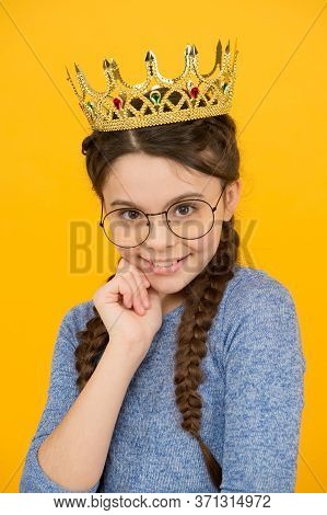 Adorable Girl In Glasses. Happy Smiling Princess. Excellent Pupil. Success And Happiness. Smartest P