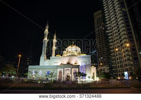 Dubai, Uae - November 12: Mohammad Bin Ahmed Al Mulla Mosque At Night, Dubai, United Arab Emirates, 