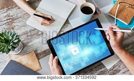Play Video Button. Media Player Window On Screen. Streaming. Marketing Content Strategy.