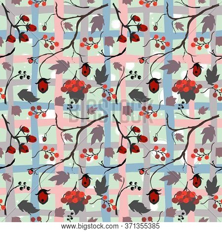 Cute Hand Drawn Branch Winter Pattern. Seamless Pattern.