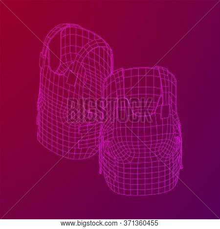 Police Flak Jacket Or Bulletproof Vest. Bullet Proof Concept. Wireframe Low Poly Mesh Vector Illustr