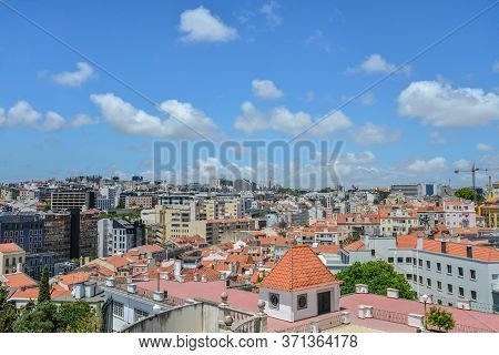 Lisbon, Portugal - July 4, 2019: View From The Torel Garden (jardim Do Torel) On Lisbon At Sunny Day