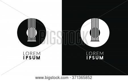 Logo Design For Music Industry As A Combination Of A Vinyl Record And The Strings Of A Guitar. Vecto