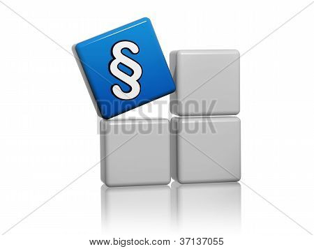 Cubo azul com sinal de parágrafo em caixas