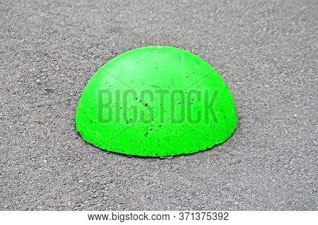 Green Corrupted Stone Pylon Barrier On The Street, Modern Security Diversity