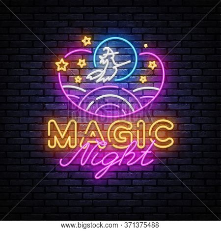 Magic Night Neon Sign Vector. Magic Show Neon Poster, Design Template, Modern Trend Design, Night Si