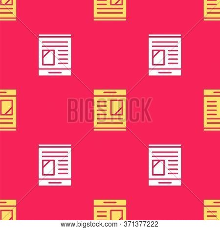 Yellow Newspaper Advertisement Displaying Obituaries Icon Isolated Seamless Pattern On Red Backgroun