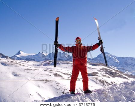 Skier And Mountains