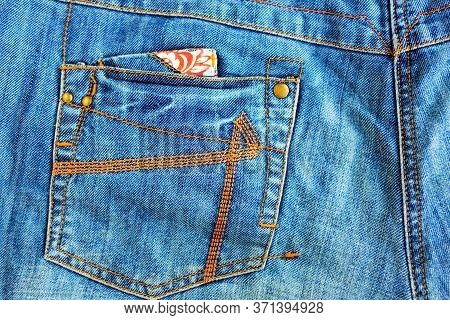 Blue Denim Malvina Jeans, Closeup. Fashion Background. Denim Texture