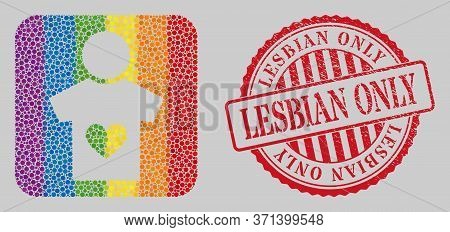 Grunge Lesbian Only Stamp Seal And Mosaic Lover Boy Subtracted For Lgbt. Dotted Rounded Rectangle Mo