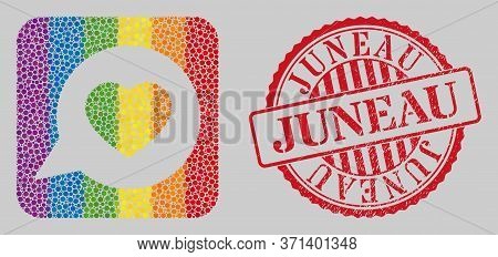 Distress Juneau Stamp And Mosaic Love Message Hole For Lgbt. Dotted Rounded Rectangle Mosaic Is Arou