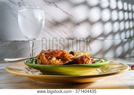 Greek Skin-on Bone-in Chicken Thighs With Salmoriglio Sauce With Manzanilla And Kalamata Olives And 