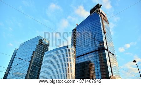 Warsaw, Poland. 14 June 2020. Roundabout Daszynski. New Skyscrapers In The Financial District Of Dow