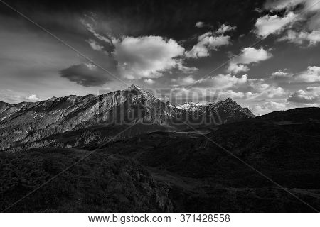 Switzerland Alps Graubuenden Mountain Scenery Piz Beverin Black And White