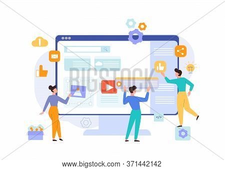 Website Development Content Concept. Programmers Designers Make Up Selling Site Place Size Adjustmen