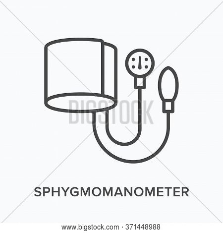 Sphygmomanometer Flat Line Icon. Vector Outline Illustration Of Blood Pressure Measurement. Tonomete