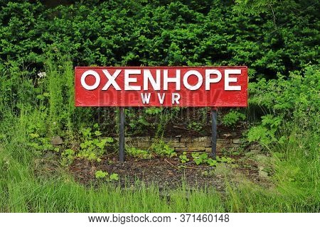 Oxenhope, England - June 24:  A Destination Sign For Oxenhope Station On The Keighley And Worth Vall
