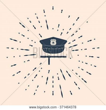 Black Police Cap And Rubber Baton Icon Isolated On Beige Background. Security Truncheons. Police Sti