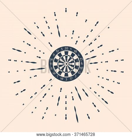 Black Classic Darts Board With Twenty Black And White Sectors Icon Isolated On Beige Background. Dar