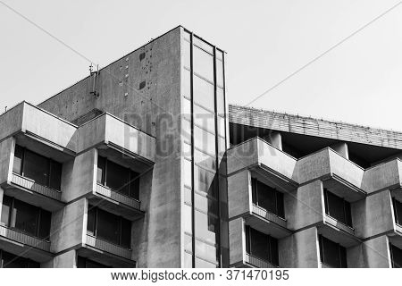 Abandoned former hotel in Krakow, Poland. Amazing modernist building of late communism
