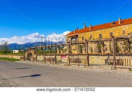 Panorama View Of Alaverdi Orthodox Monastery In Kakhetia Region In Georgia Near Caucasus Mountains
