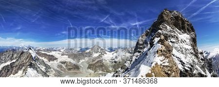 Matterhorn Seen From Tyndall Situated On Lion Ridge. Matterhorn Panorama In Switzerland.