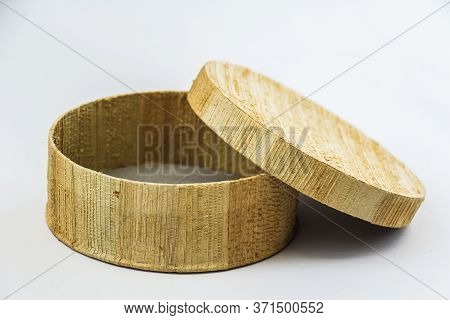 Round Banana Fiber Box With Open Lid. Round Shaped. Eco-friendly Container.