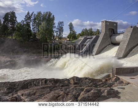 The Imatra Rapids (imatrankoski) On The Vuoksa River In Imatra. Spillway On Hydroelectric Power Stat