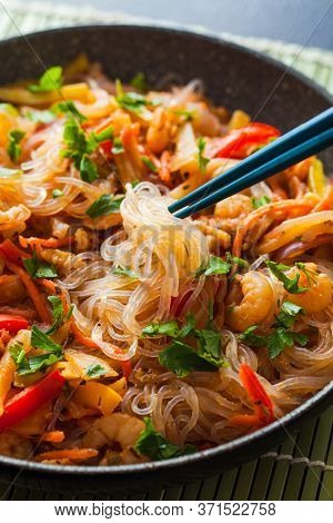 Stir Fry With Bean Threads On The Pan
