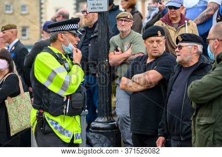 Richmond, North Yorkshire, Uk - June 14, 2020: A Police Officer Confronts Anti Blm Counter Protester