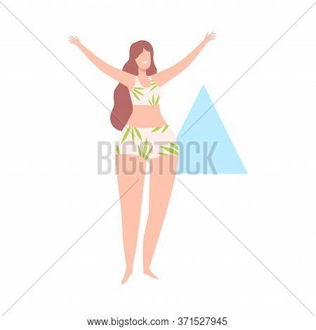 Beautiful Woman In Swimsuit, Female Triangle Body Shape Flat Style Vector Illustration