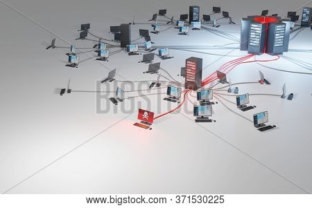 Cybercrime, Infiltration And Data Theft. Network Security Breach. Compromised Computer Connected To 