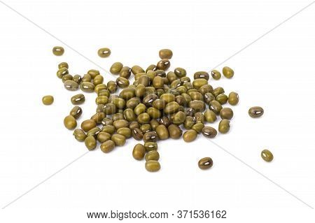 Whole Dried Mung Beans Isolated On A White Background. Dietary Useful Healthy Food For Preserving Yo