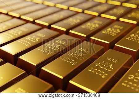 Gold Bullion Bars, Precious Metal Investment As A Store Of Value. Digital 3d Render.