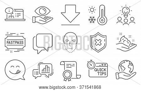 Set Of Business Icons, Such As Quick Tips, Reject Protection. Diploma, Ideas, Save Planet. Weather T