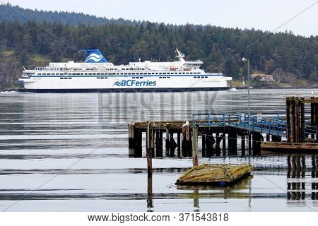 Vancouver Island, British Columbia Canada, June 3, 2020: Bc Ferries Carry Vehicles As They Navigate 