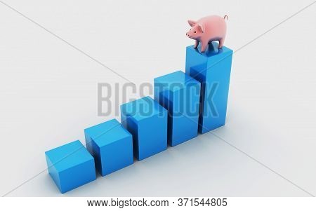 3d Rendered Pie Chart Graph With Up Arrow Isolated On White Background