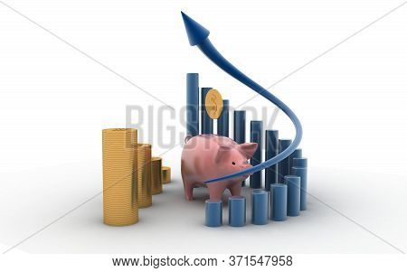 3d Rendered Pie Chart Graph With Up Arrow Isolated On White Background